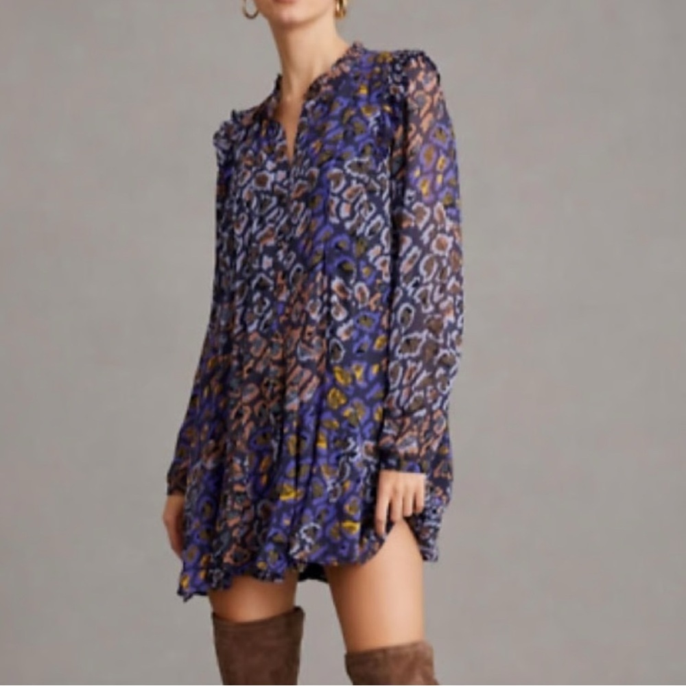 Anthropologie tunic Chic Leopard Print Dress XS